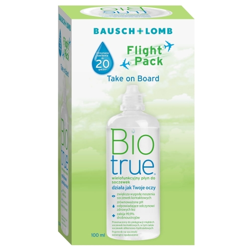 Płyn pielęgnacyjny do soczewek kontaktowych Biotrue Flight Pack, 100 ml